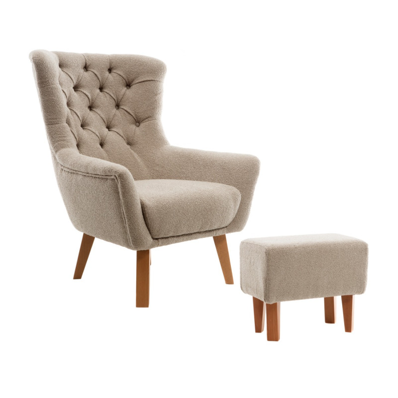 Artekko Artekko Zumrut Μπερζέρα Υφασμάτινη Καφέ με Ξύλινα Πόδια (80x90x100)cm 783-7182