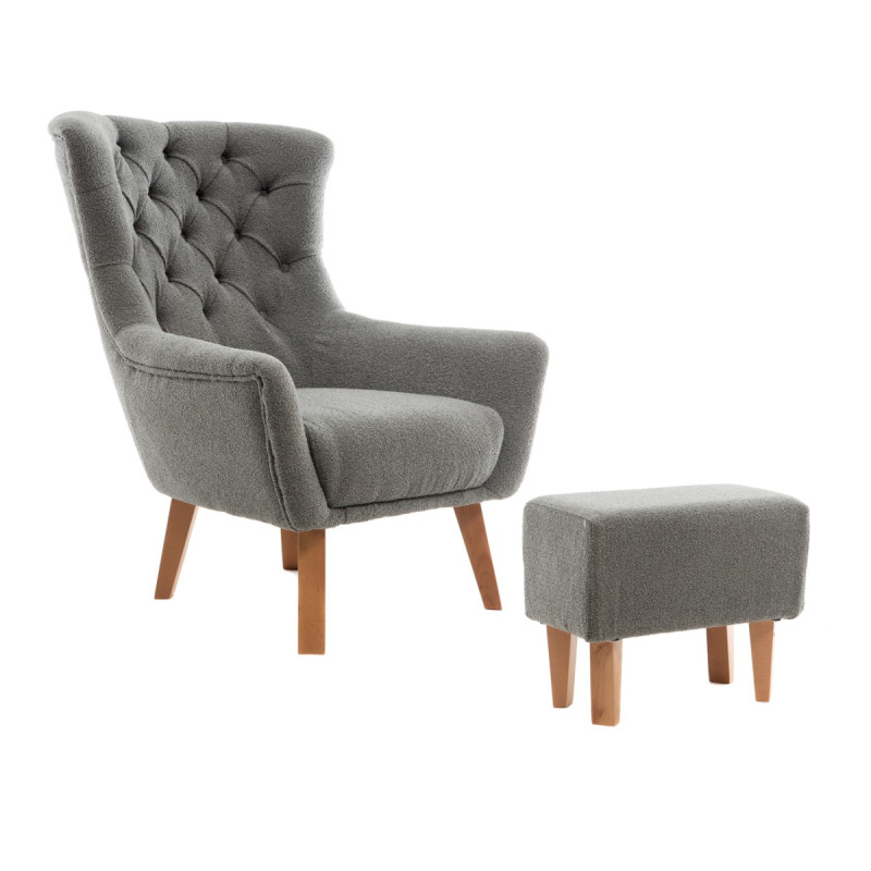 Artekko Artekko Zumrut Μπερζέρα Υφασμάτινη Γκρι με Ξύλινα Πόδια (80x90x100)cm 783-7184