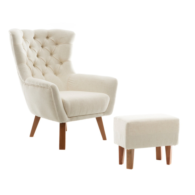 Artekko Artekko Zumrut Μπερζέρα Υφασμάτινη Λευκή με Ξύλινα Πόδια (80x90x100)cm 783-7187