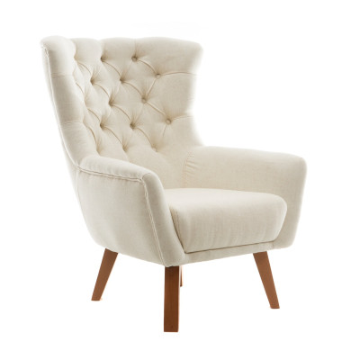 Artekko Artekko Zumrut Μπερζέρα Υφασμάτινη Λευκή με Ξύλινα Πόδια (80x90x100)cm 783-7187