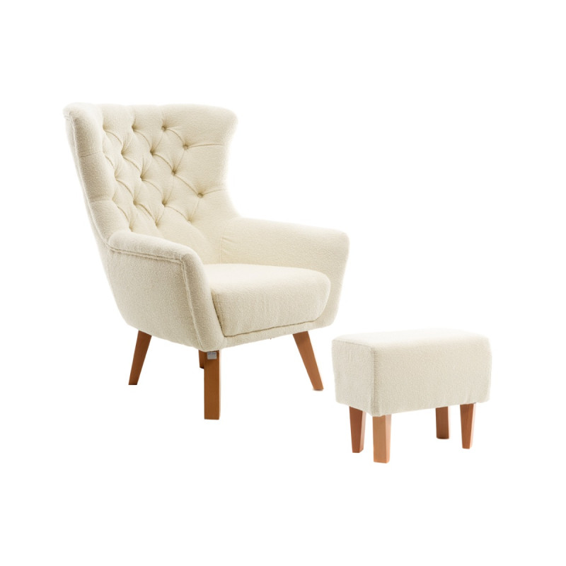 Artekko Artekko Zumrut Σκαμπώ Υφασμάτινο Λευκό με Ξύλινα Πόδια (50x30x42)cm 783-7189