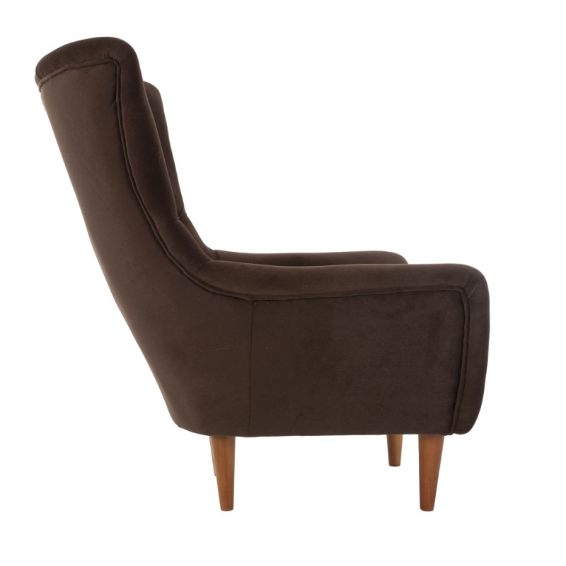 Artekko Artekko Zebra Βελούδινη Καφέ Μπερζέρα με Ξύλινα Πόδια (80x85x93)cm 783-7210