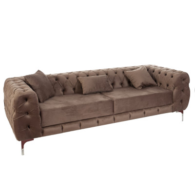 Artekko Artekko Zebra Βελούδινος Καφέ 3θέσιος Καναπές με Ασημί Μεταλλικά Πόδια (235x85x73)cm 783-7215