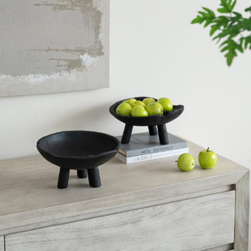 Artekko Artekko Woody Μαύρα Διακοσμητικά Μπολ από Ξύλο Teak (30x30x15)cm 2pcs 78339-BLAC