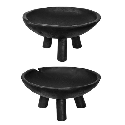 Artekko Artekko Woody Μαύρα Διακοσμητικά Μπολ από Ξύλο Teak (30x30x15)cm 2pcs 78339-BLAC