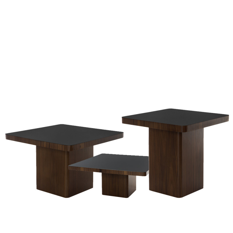 Artekko Artekko Triple Τραπεζάκια Σαλονιού Ξύλο/Plexiglass Καφέ/Μαύρο (80x80x35)cm (60x60x40)cm (48x48x45)cm Σετ/3 784-2003