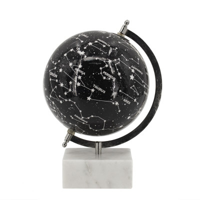 Artekko Artekko Globe Μαύρη Διακοσμητική Σφαίρα με Ουράνια Σώματα σε Μαρμάρινη Βάση (20.3x20.3x30)cm 78468