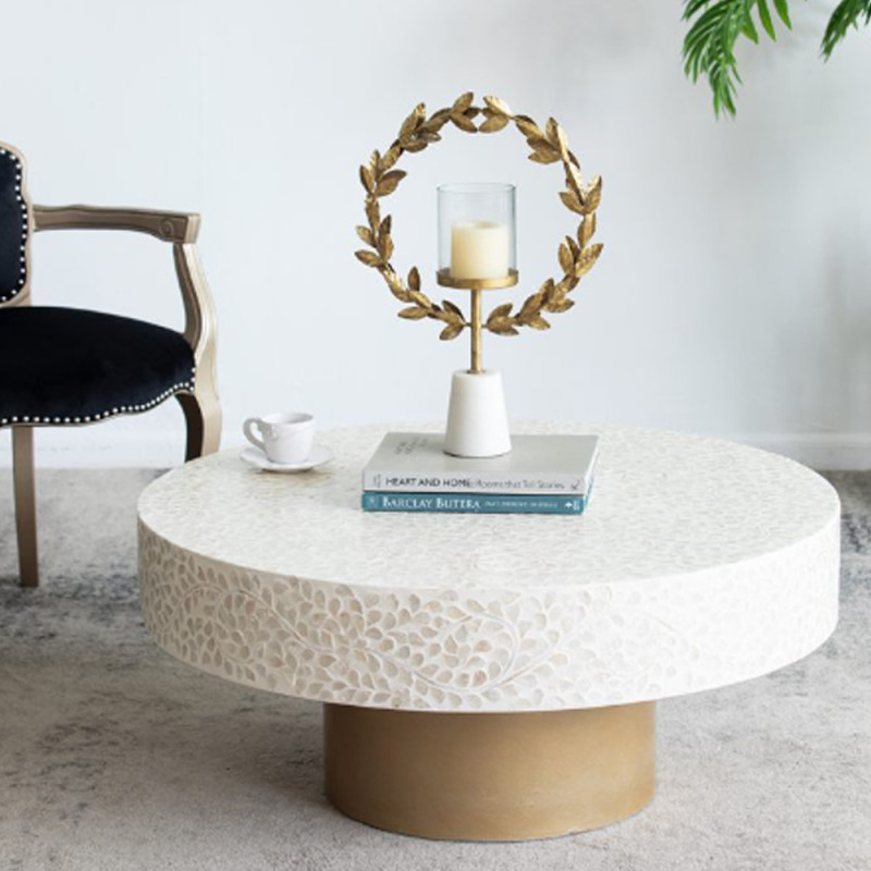 Artekko Artekko Ivory Τραπέζι Σαλονιού MDF Capiz Άσπρο Μπεζ (89x89x41)cm 78482-CREA