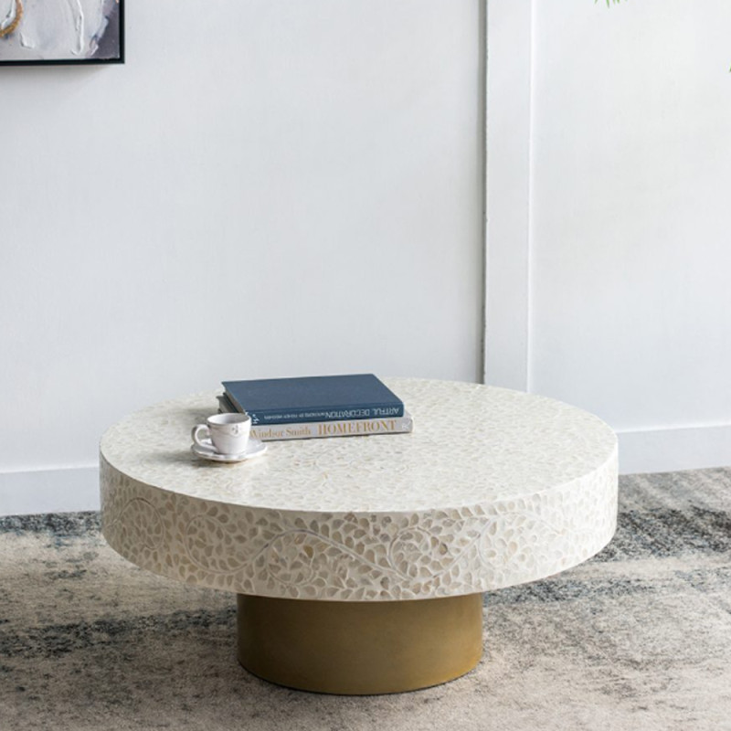 Artekko Artekko Ivory Τραπέζι Σαλονιού MDF Capiz Άσπρο Μπεζ (89x89x41)cm 78482-CREA