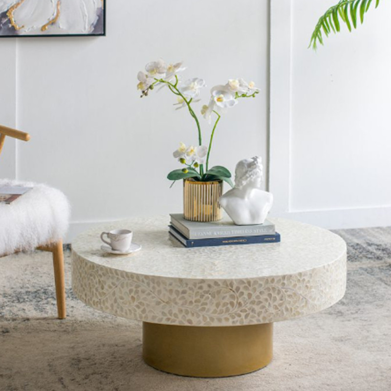 Artekko Artekko Ivory Τραπέζι Σαλονιού MDF Capiz Άσπρο Μπεζ (89x89x41)cm 78482-CREA