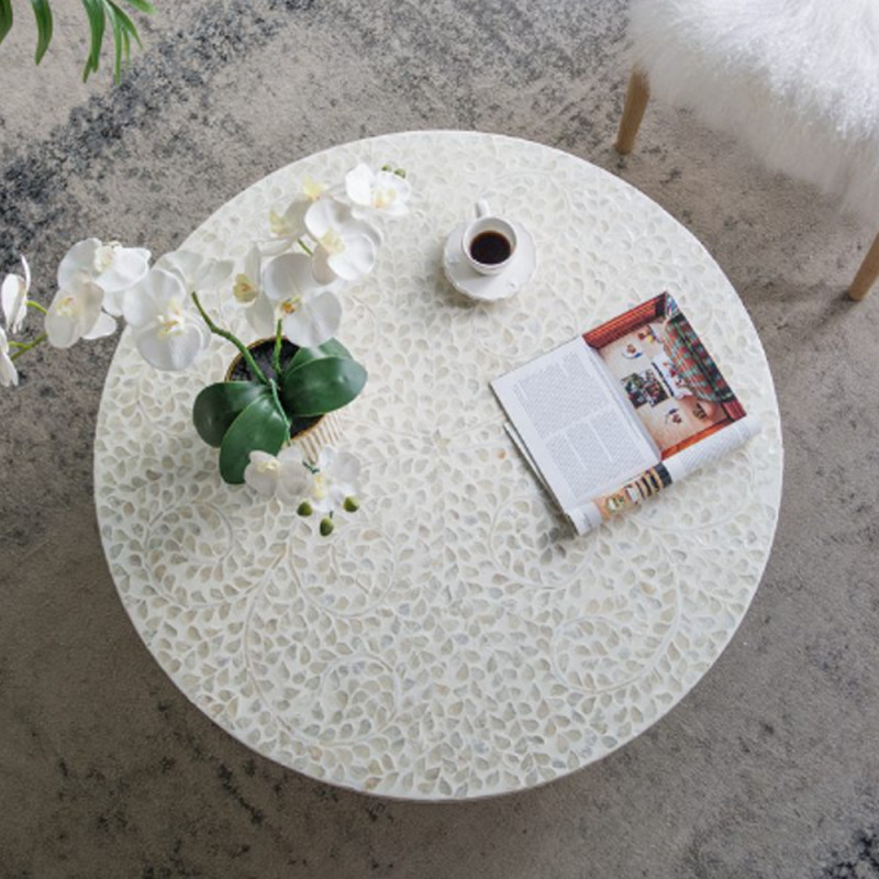Artekko Artekko Ivory Τραπέζι Σαλονιού MDF Capiz Άσπρο Μπεζ (89x89x41)cm 78482-CREA