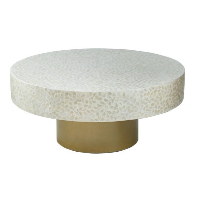 Artekko Artekko Ivory Τραπέζι Σαλονιού MDF Capiz Άσπρο Μπεζ (89x89x41)cm 78482-CREA