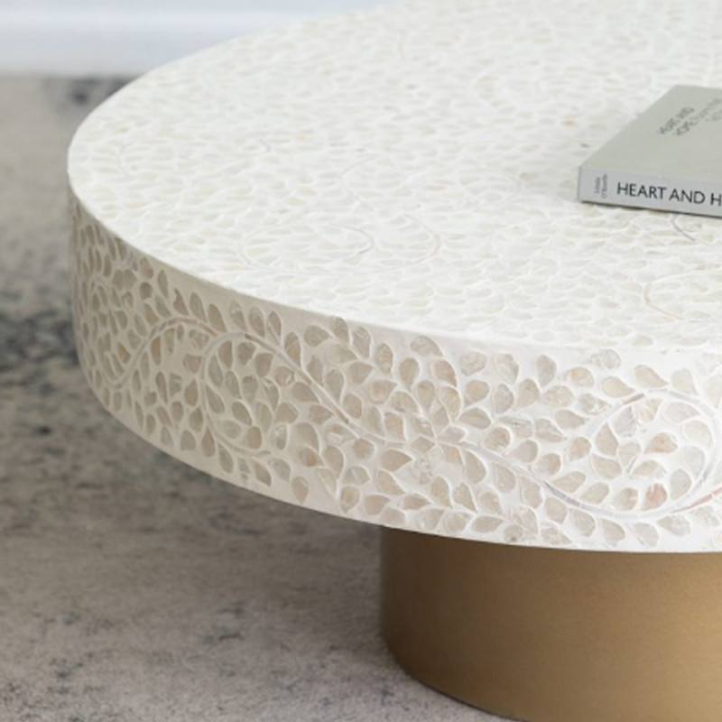 Artekko Artekko Ivory Τραπέζι Σαλονιού MDF Capiz Άσπρο Μπεζ (89x89x41)cm 78482-CREA