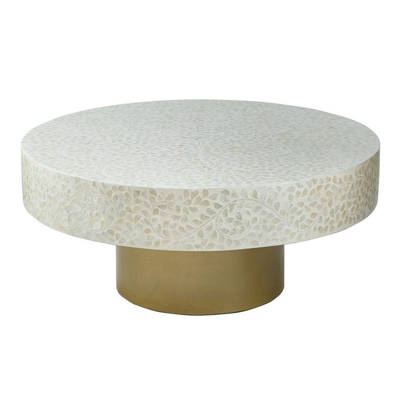 Artekko Artekko Ivory Τραπέζι Σαλονιού MDF Capiz Άσπρο Μπεζ (89x89x41)cm 78482-CREA