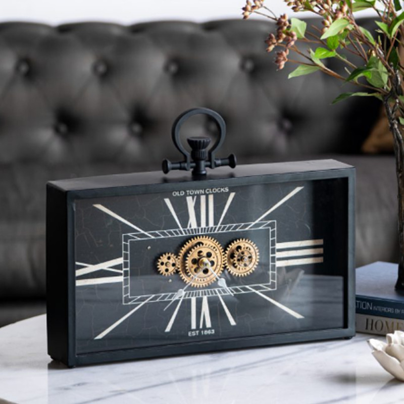 Artekko Artekko Clock Μαύρο Μεταλλικό Επιτραπέζιο Ρολόι με Μηχανισμό (45x8x33)cm 78665-DS