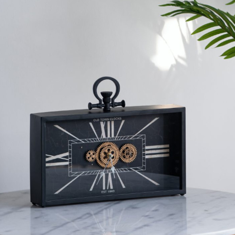 Artekko Artekko Clock Μαύρο Μεταλλικό Επιτραπέζιο Ρολόι με Μηχανισμό (45x8x33)cm 78665-DS