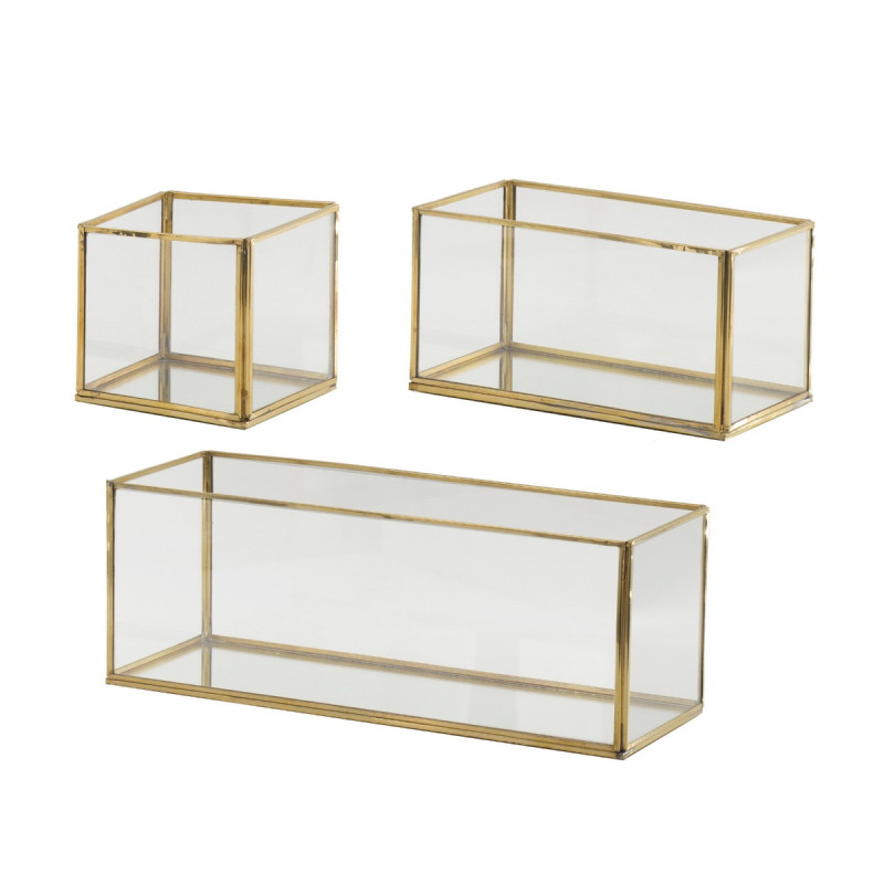 Artekko Artekko Boxes Γυάλινα Διακοσμητικά Δοχεία με Χρυσό Μεταλλικό Σκελετό (35.6x12.7x12.7)cm 3pcs 79120