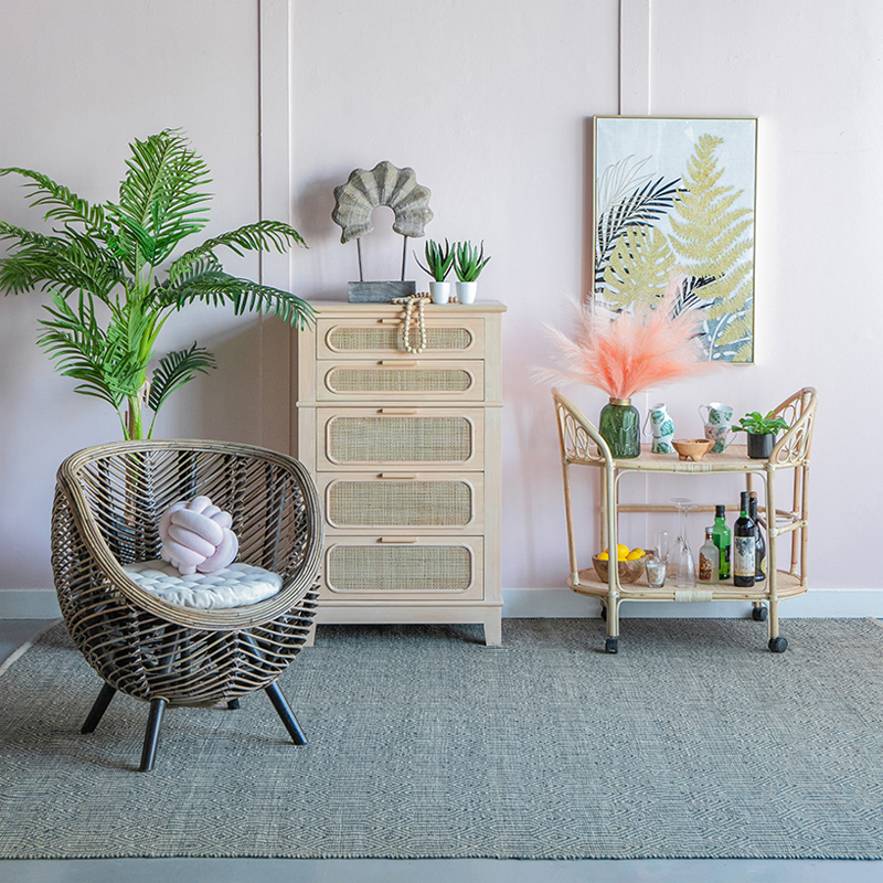 Artekko Artekko Cons MDF Συρταριέρα με Ψάθα σε Φυσική Απόχρωση (73.5x46x117)cm 79138-NATU