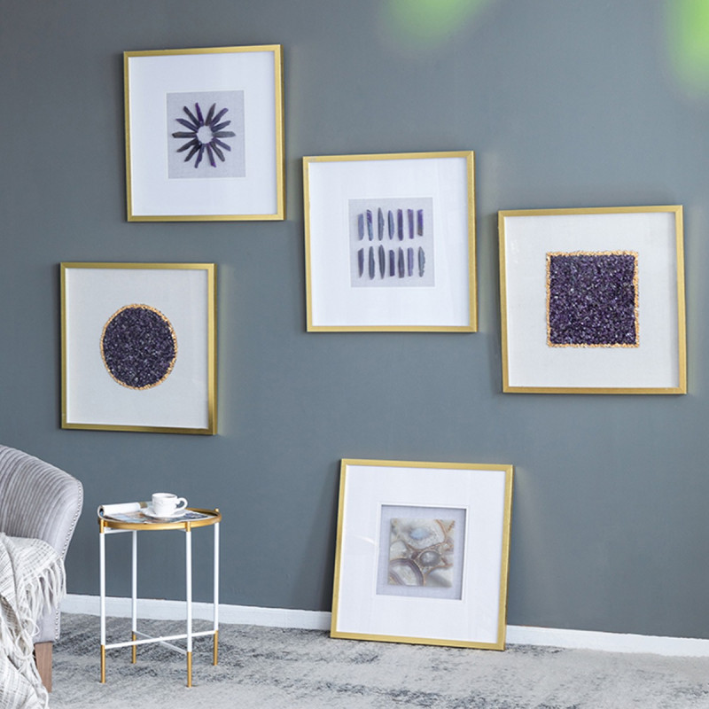 Artekko Artekko Mosaic Πίνακες με Διακοσμητικό Μοβ Αχάτη σε Χρυσή Κορνίζα (60x60x3)cm 2pcs 82765
