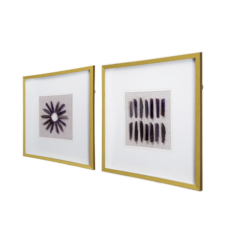 Artekko Artekko Mosaic Πίνακες με Διακοσμητικό Μοβ Αχάτη σε Χρυσή Κορνίζα (60x60x3)cm 2pcs 82765