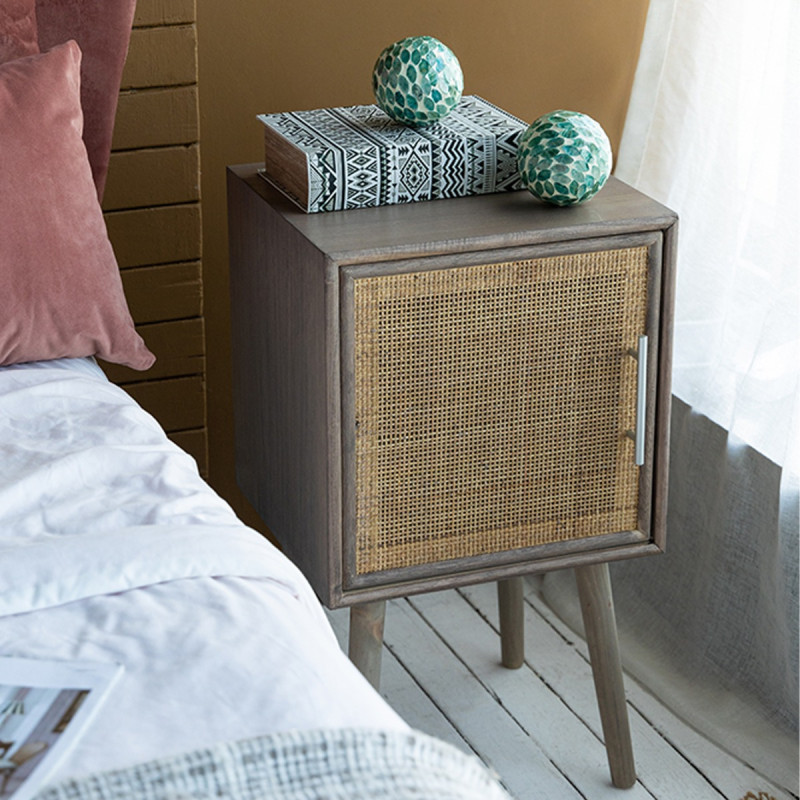 Artekko Artekko Cons MDF Κομοδίνο με Ψάθα σε Φυσική Απόχρωση (40x38x72)cm 82786