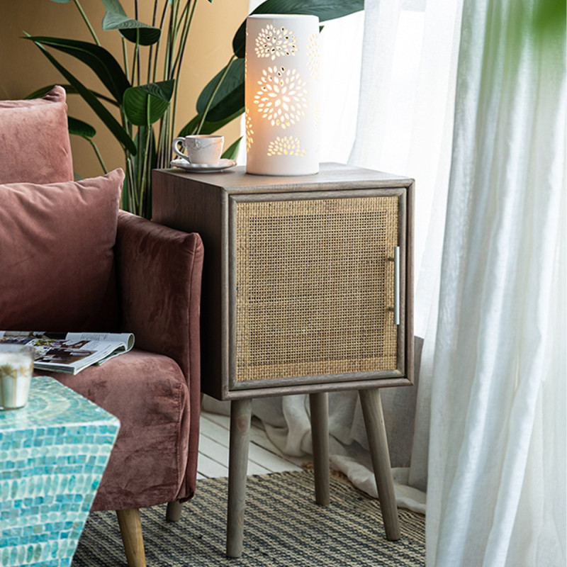 Artekko Artekko Cons MDF Κομοδίνο με Ψάθα σε Φυσική Απόχρωση (40x38x72)cm 82786