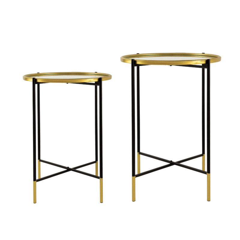 Artekko Artekko Irregular Χρυσά Βοηθητικά Τραπέζια με Καθρέπτη και Μαύρες Λεπτομέρειες (46x46x60)cm 2pcs 82907-DS