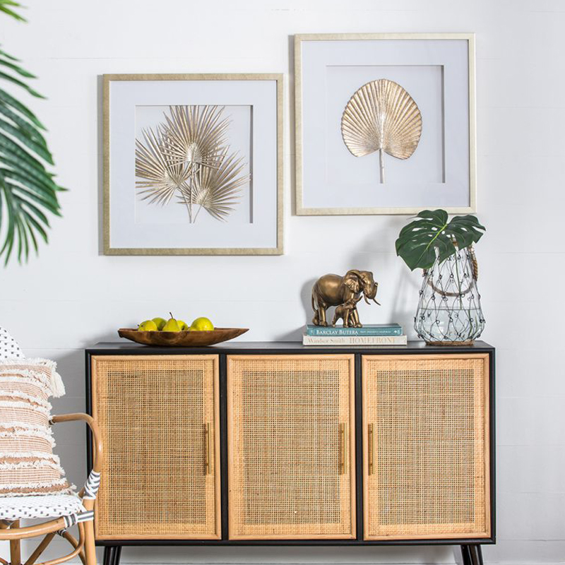 Artekko Artekko Botanicial Πίνακας με Φύλλα Ξύλο Γυαλί Χρυσό (56x3x56)cm Σετ/2 83433-SA