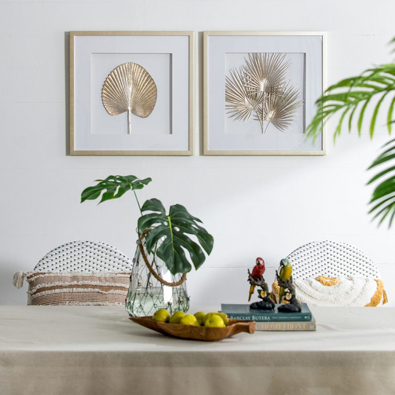 Artekko Artekko Botanicial Πίνακας με Φύλλα Ξύλο Γυαλί Χρυσό (56x3x56)cm Σετ/2 83433-SA