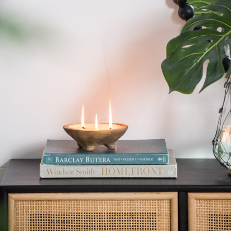 Artekko Artekko Woody Μπολ Διακοσμητικό με Κερί Σόγιας από Ξύλο Teak (15x15x6)cm 83468