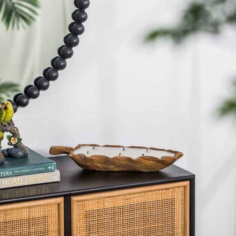 Artekko Artekko Woody Μπολ Διακοσμητικό με Κερί Σόγιας από Ξύλο Teak (40x15x6)cm 83471