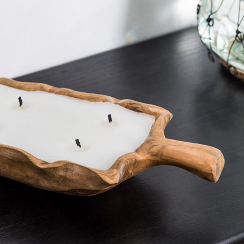 Artekko Artekko Woody Μπολ Διακοσμητικό με Κερί Σόγιας από Ξύλο Teak (40x15x6)cm 83471