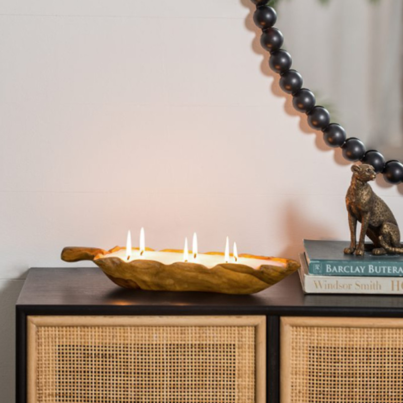 Artekko Artekko Woody Μπολ Διακοσμητικό με Κερί Σόγιας από Ξύλο Teak (40x15x6)cm 83471