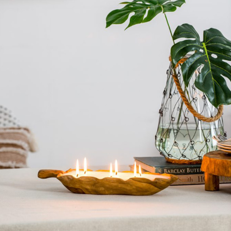 Artekko Artekko Woody Μπολ Διακοσμητικό με Κερί Σόγιας από Ξύλο Teak (40x15x6)cm 83471