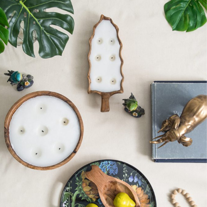 Artekko Artekko Woody Μπολ Διακοσμητικό με Κερί Σόγιας από Ξύλο Teak (40x15x6)cm 83471