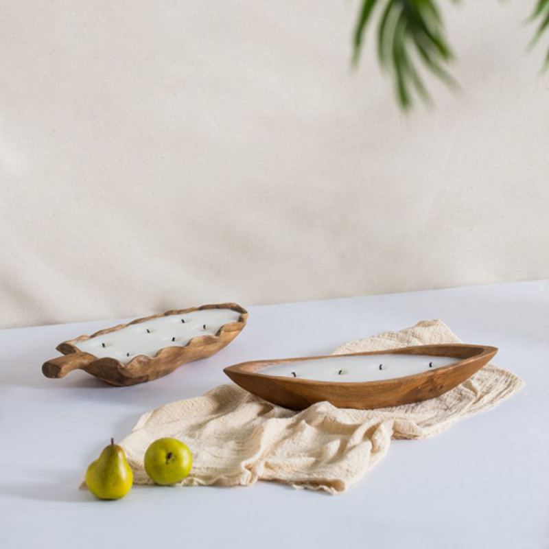 Artekko Artekko Woody Μπολ Διακοσμητικό με Κερί Σόγιας από Ξύλο Teak (40x15x6)cm 83471