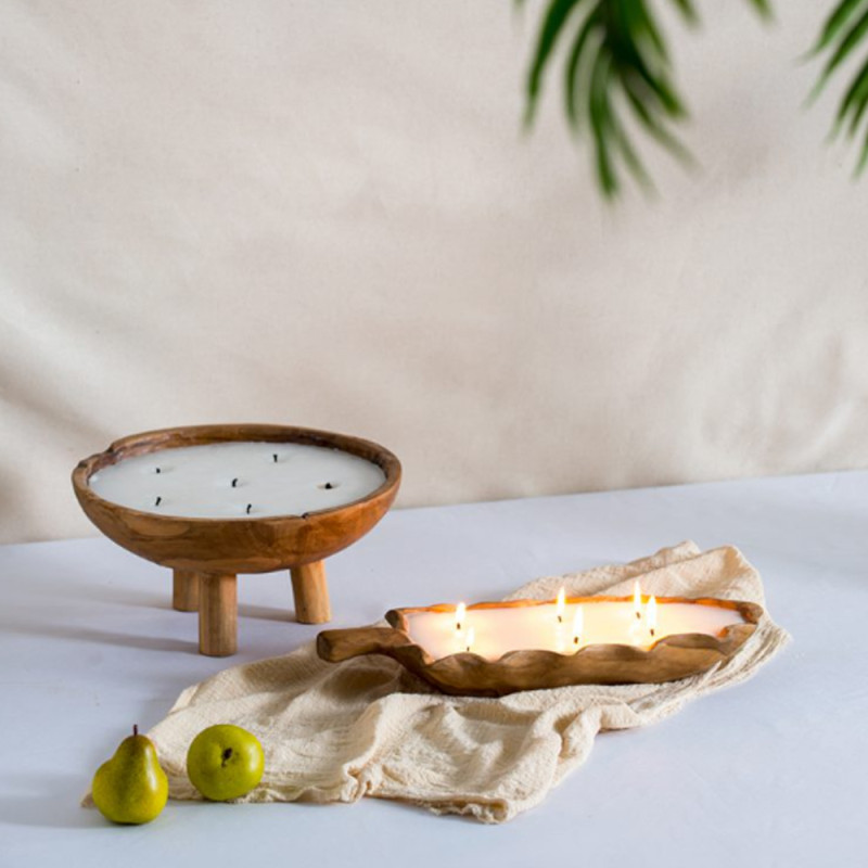 Artekko Artekko Woody Μπολ Διακοσμητικό με Κερί Σόγιας από Ξύλο Teak (40x15x6)cm 83471