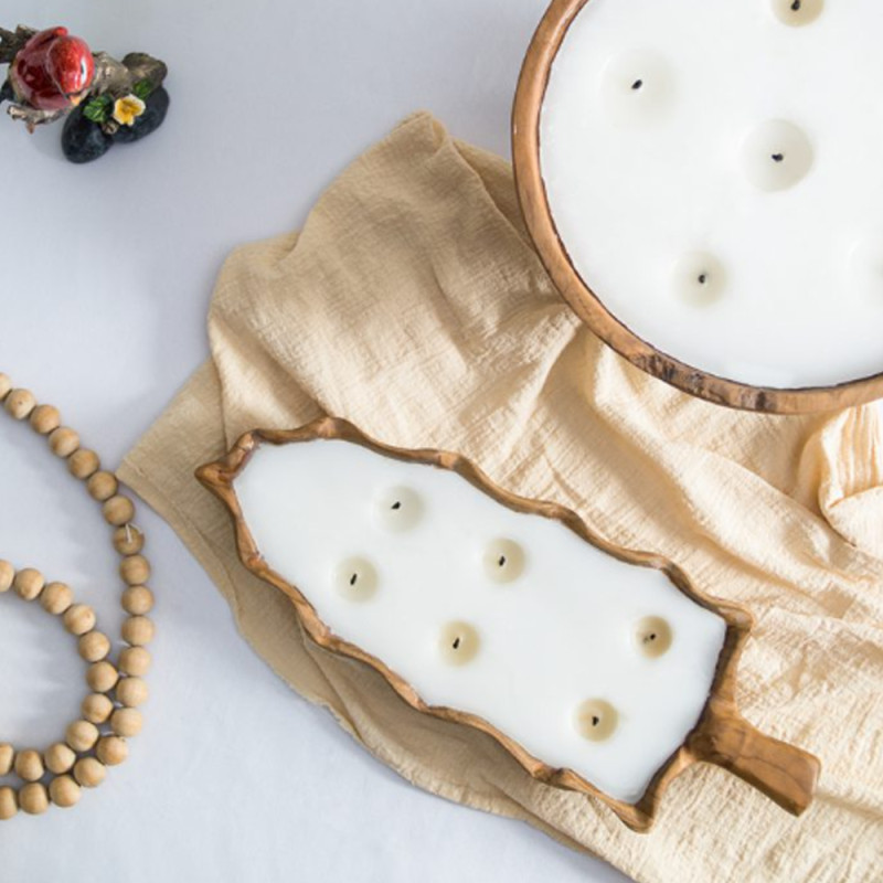 Artekko Artekko Woody Μπολ Διακοσμητικό με Κερί Σόγιας από Ξύλο Teak (40x15x6)cm 83471