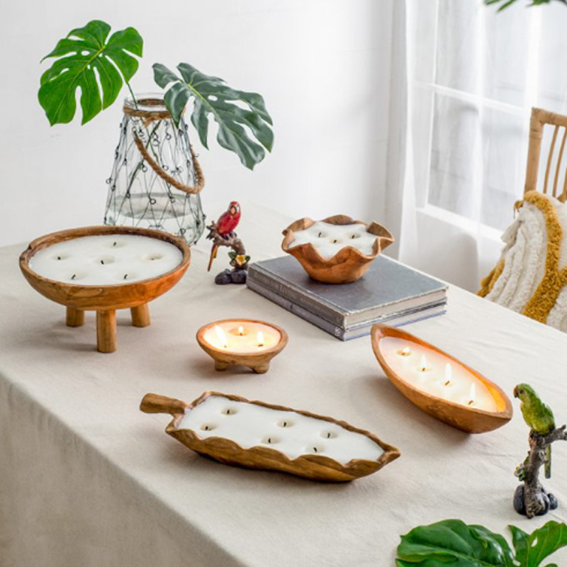 Artekko Artekko Woody Μπολ Διακοσμητικό με Κερί Σόγιας από Ξύλο Teak (40x15x6)cm 83471