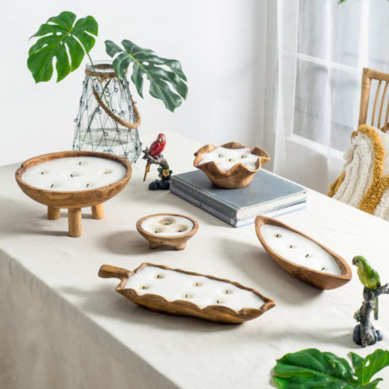 Artekko Artekko Woody Μπολ Διακοσμητικό με Κερί Σόγιας από Ξύλο Teak (40x15x6)cm 83471