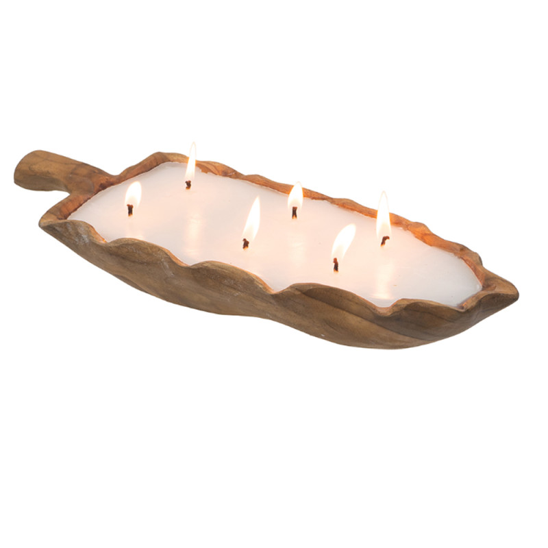 Artekko Artekko Woody Μπολ Διακοσμητικό με Κερί Σόγιας από Ξύλο Teak (40x15x6)cm 83471