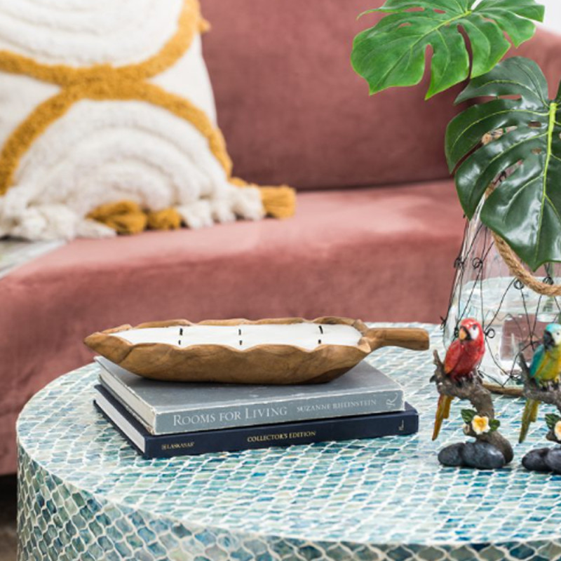 Artekko Artekko Woody Μπολ Διακοσμητικό με Κερί Σόγιας από Ξύλο Teak (40x15x6)cm 83471