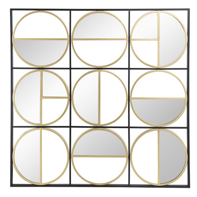 Artekko Artekko Irregular Χρυσός Μεταλλικός Καθρέπτης Τοίχου με Μαύρες Λεπτομέρειες (90.5x90.5x2)cm 83732-DS