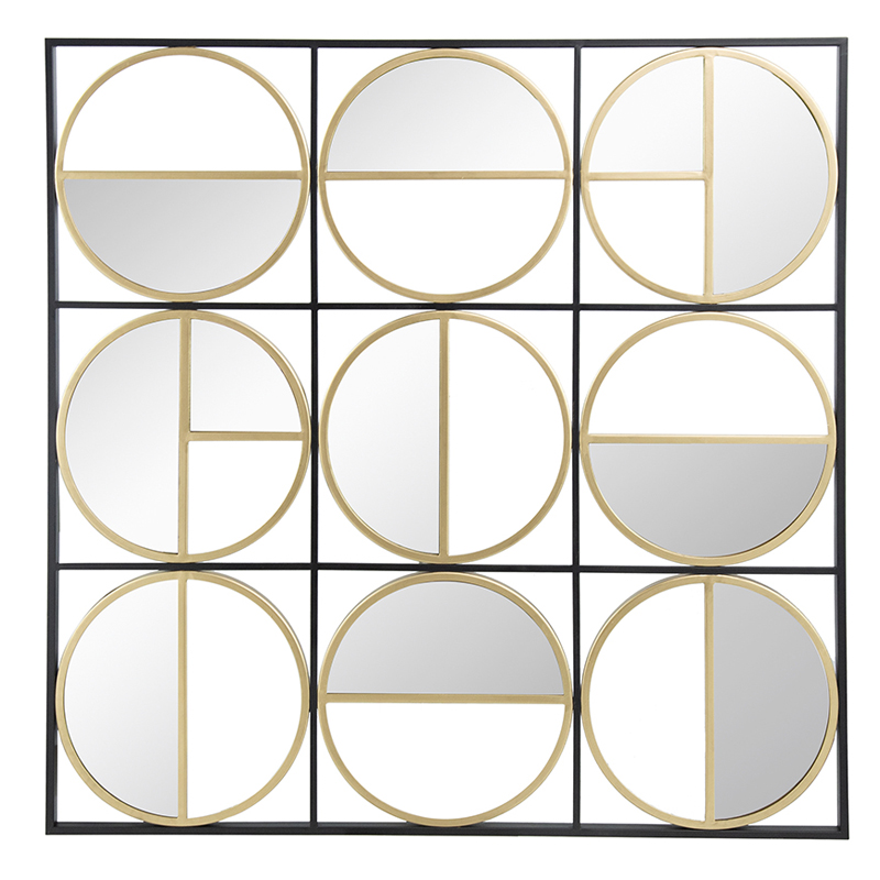 Artekko Artekko Irregular Χρυσός Μεταλλικός Καθρέπτης Τοίχου με Μαύρες Λεπτομέρειες (90.5x90.5x2)cm 83732-DS