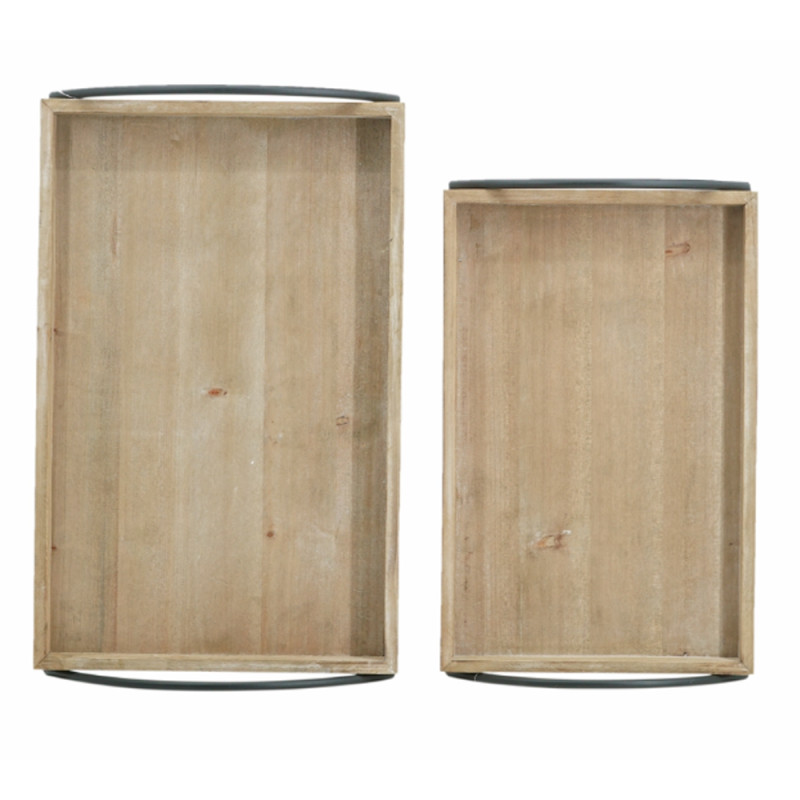 Artekko Artekko Tray Διακοσμητικός Δίσκος MDF/Μέταλλο Μπεζ/Μαύρο (49x31x9)cm Σετ/2 86669