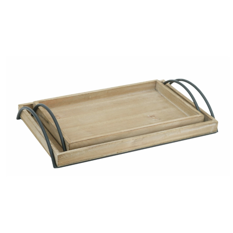 Artekko Artekko Tray Διακοσμητικός Δίσκος MDF/Μέταλλο Μπεζ/Μαύρο (49x31x9)cm Σετ/2 86669