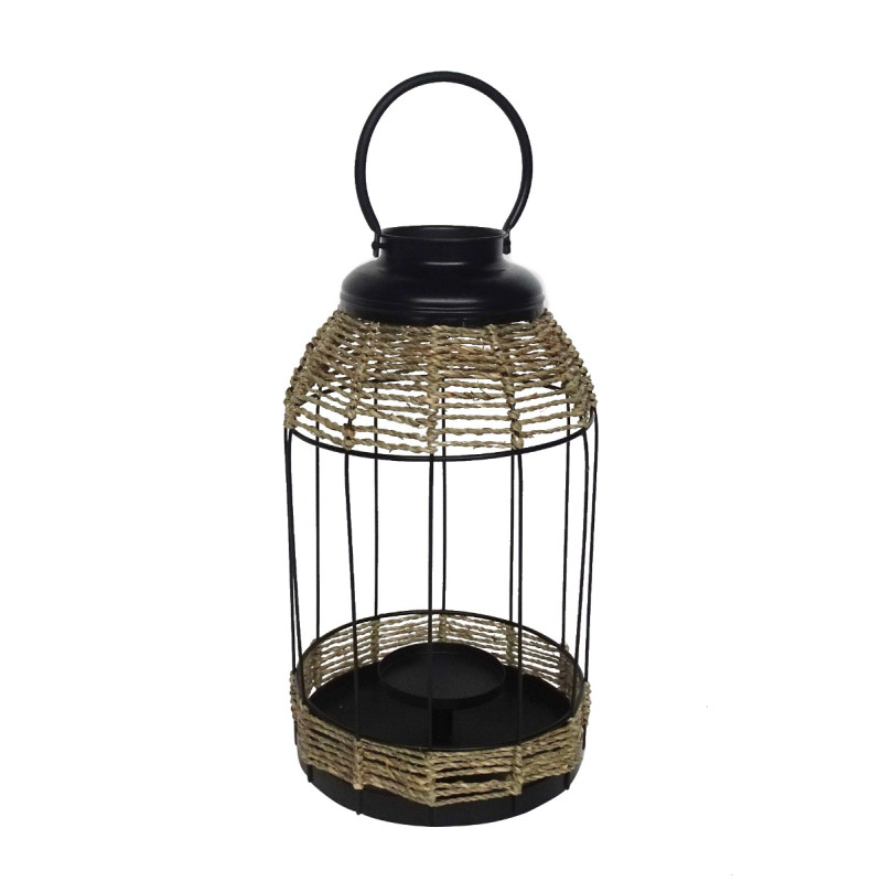 Artekko Artekko Lantern Διακοσμητικό Φανάρι Μέταλλο Ρατάν Μαύρο (24x24x43)cm 86675