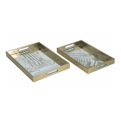 Artekko Artekko Tray Χρυσοί Πλαστικοί Διακοσμητικοί Δίσκοι με Καθρέπτη (45x30x4.5)cm 2pcs 86761
