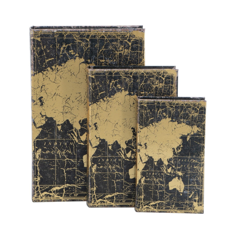 Artekko Artekko Book Διακοσμητικά Βιβλία MDF με Αποθηκευτικό Χώρο σε Μαύρο με Χρυσό (22x7x33)cm 3pcs 86832