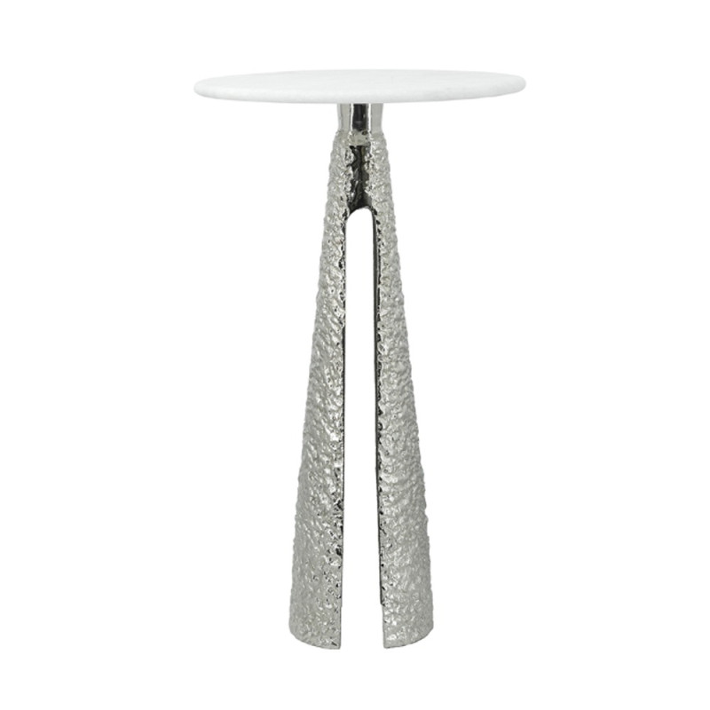 Artekko Artekko Zyla Λευκό Μαρμάριο Βοηθητικό Τραπέζι με Ασημί Μεταλλική Βάση (35x35x60)cm 86866